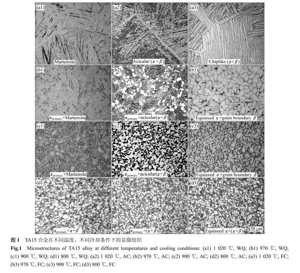 TA15合金在不同溫度、不同冷卻條件下的顯微組織