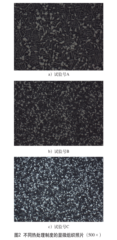 不同熱處理制度的顯微組織照片（500×）