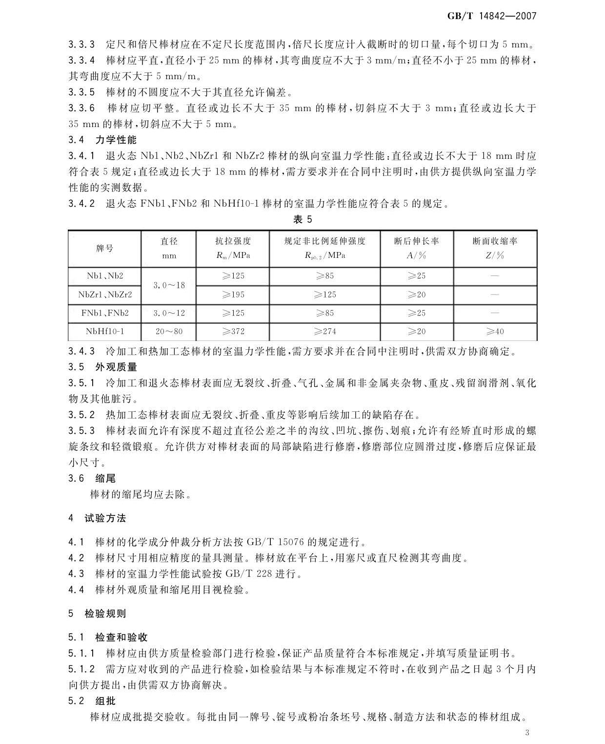 鈮及鈮合金棒國家標準GB/T 14842-2007